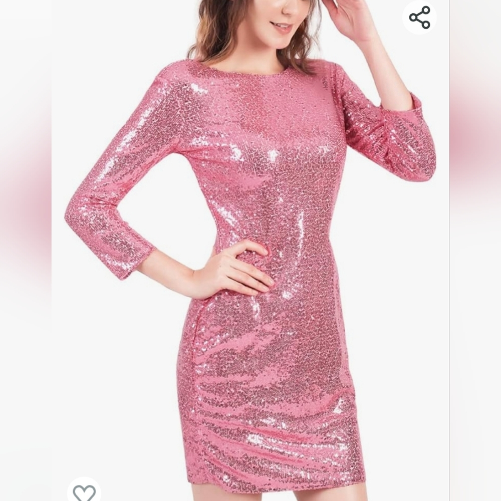 NWT Womens Pink Sequin 3/4 sleeve bodycon dress